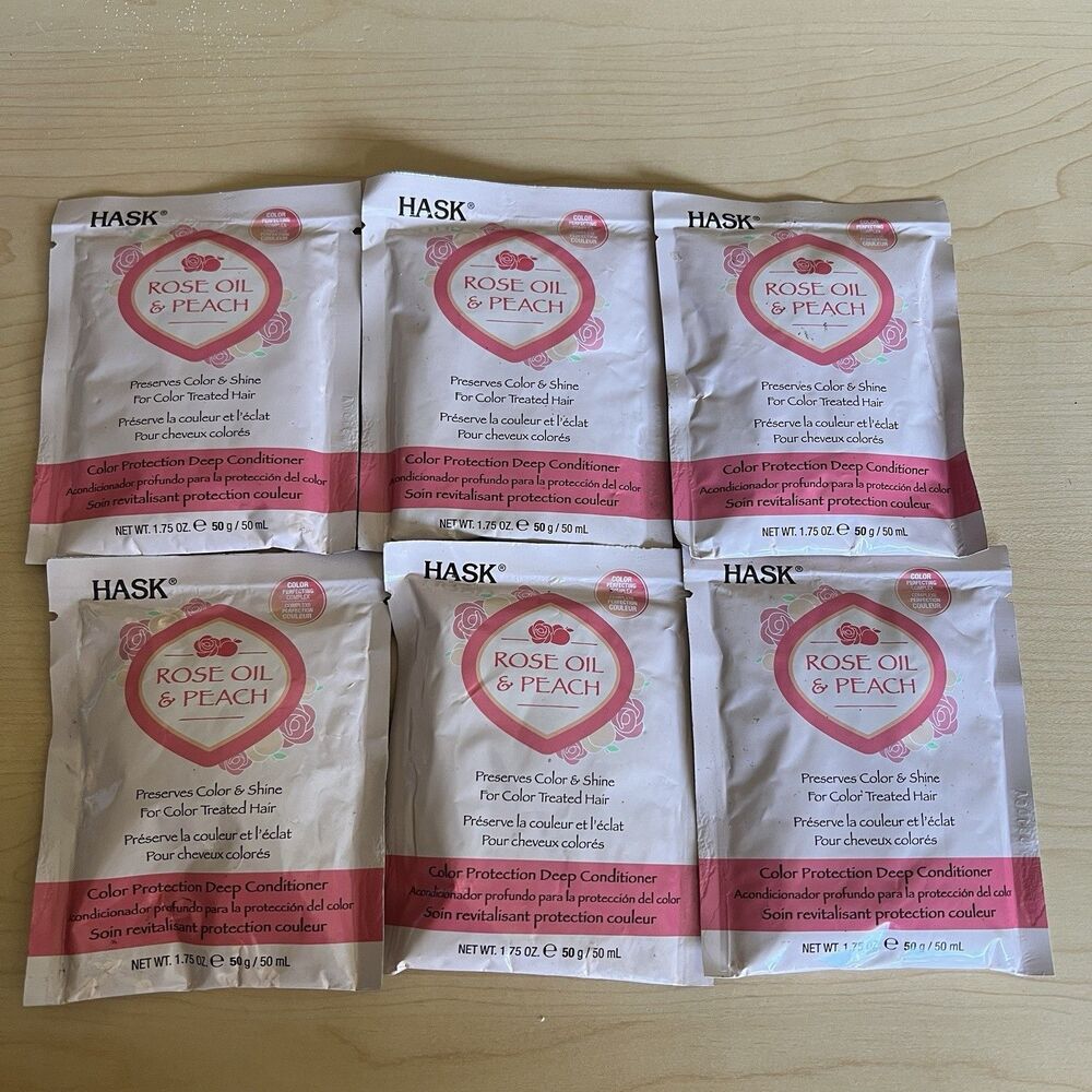 6 x Hask Rose Oil & Peach Color Protection Deep Conditioner Packet 1.75 oz